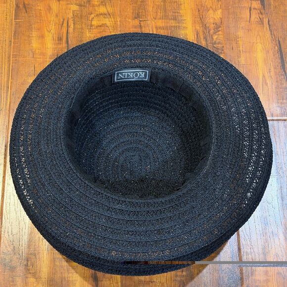 Vintage KOKIN New York Black Woven Straw Wide Adjustable Brim One Size Sun Hat